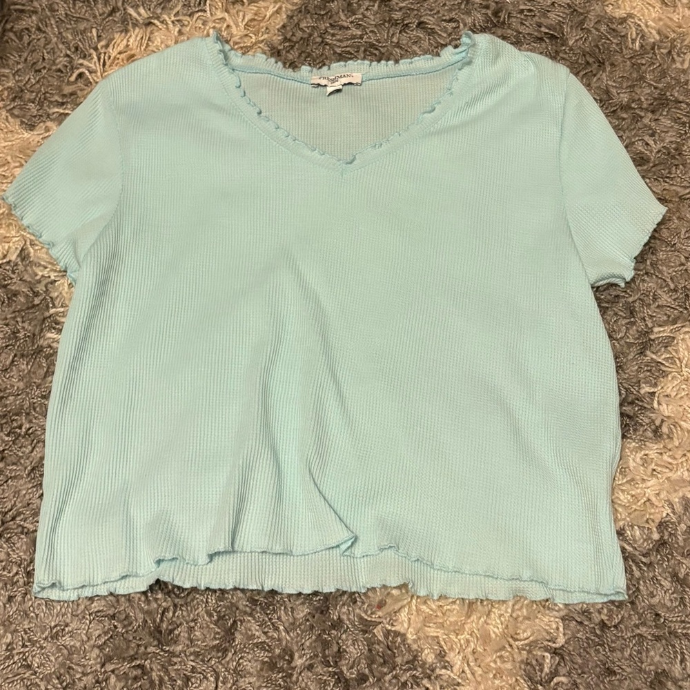 Teal/ light blue V-Neck Women Crop Top
